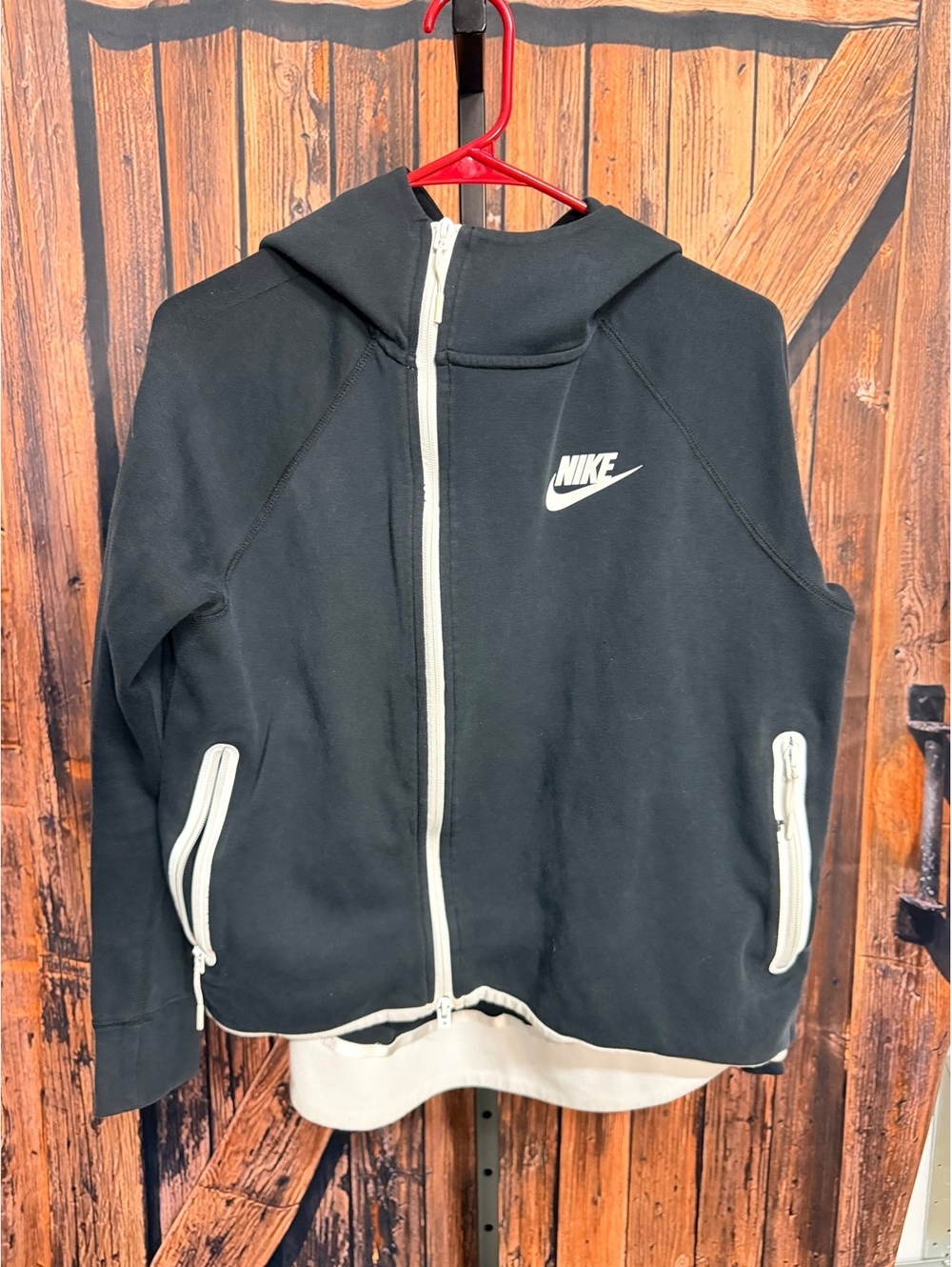 Nike Black and White Zip-Up Hoodie Sweatshirt Medium